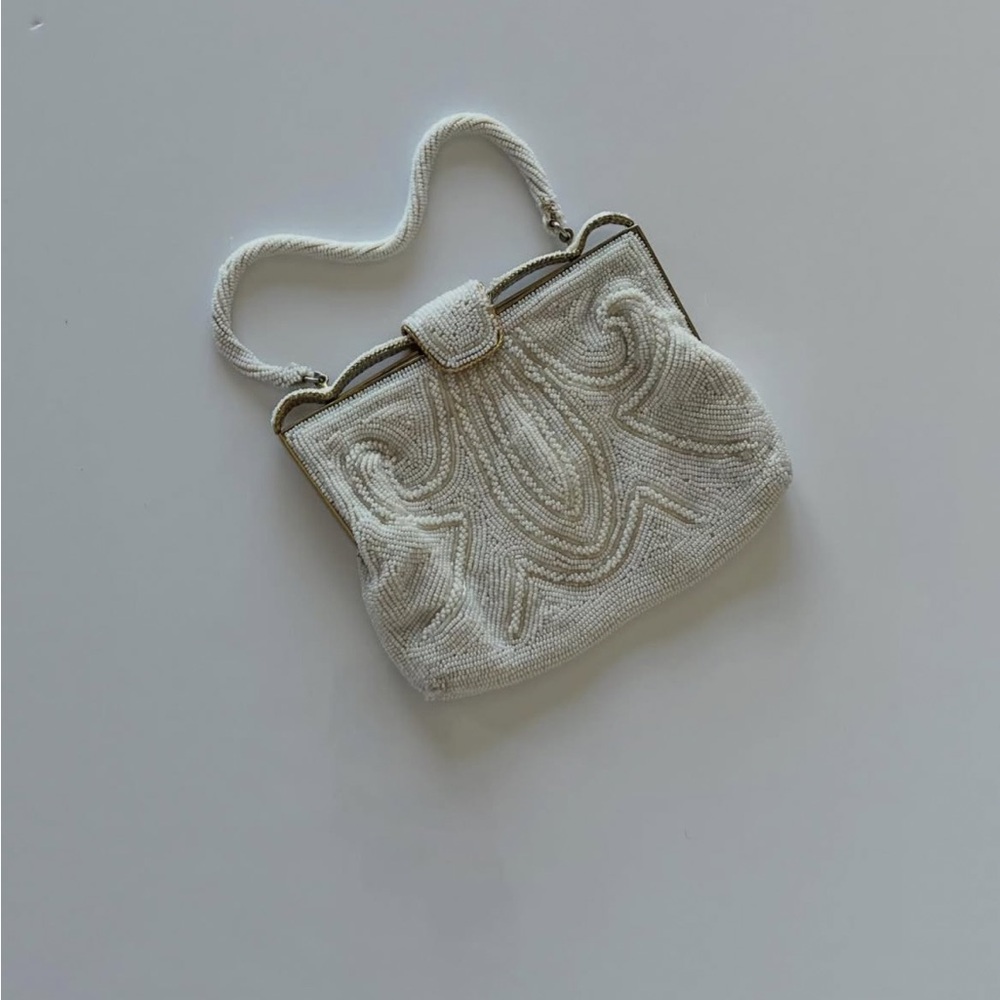 Authentic & vintage Elegant Cream Beaded Clutch Women's Bag